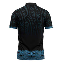 New Zealand Maori Kowhaiwhai Zipper Polo Shirt Kikorangi Maui and Mangopare - Polynesian Pride