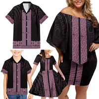 New Zealand Maori Kowhaiwhai Family Matching Off Shoulder Short Dress and Hawaiian Shirt Mawhero Maui and Mangopare
