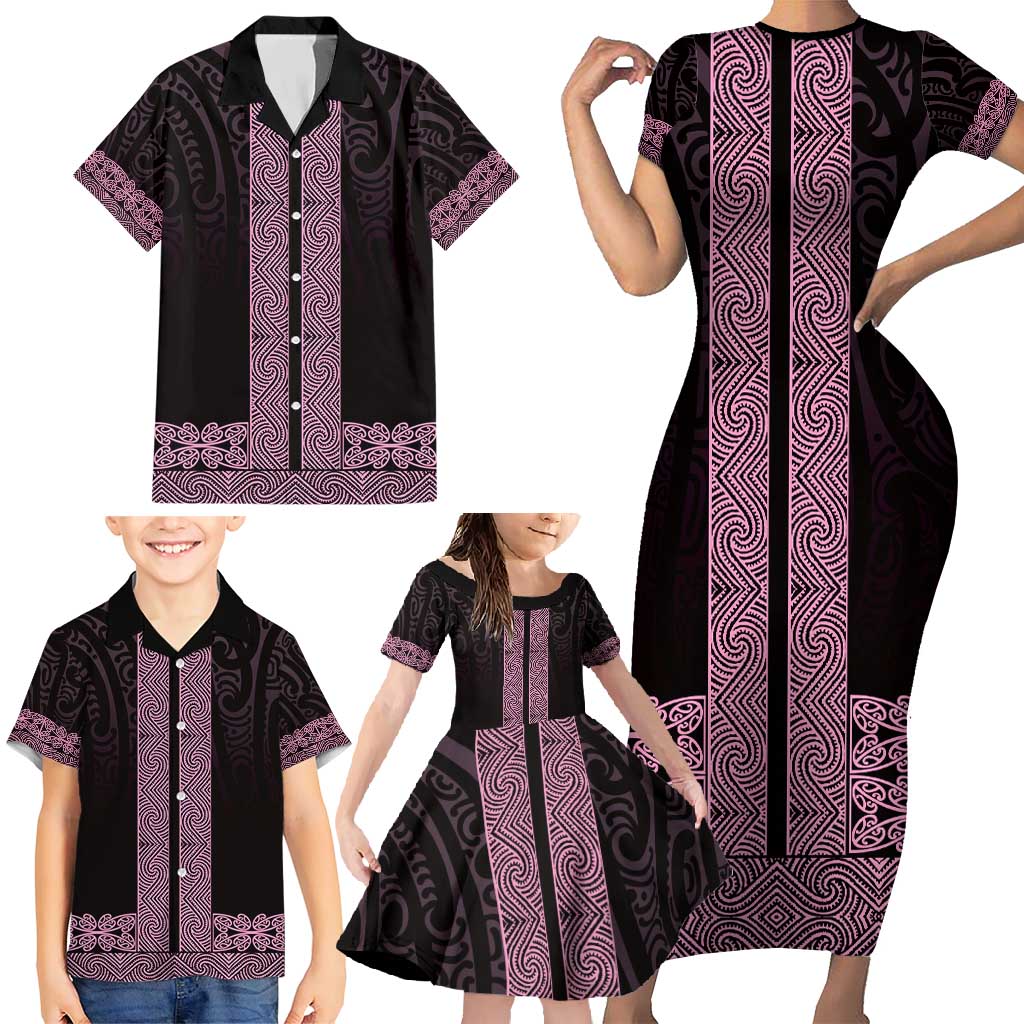 New Zealand Maori Kowhaiwhai Family Matching Short Sleeve Bodycon Dress and Hawaiian Shirt Mawhero Maui and Mangopare