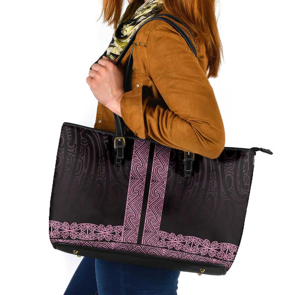 New Zealand Maori Kowhaiwhai Leather Tote Bag Mawhero Maui and Mangopare