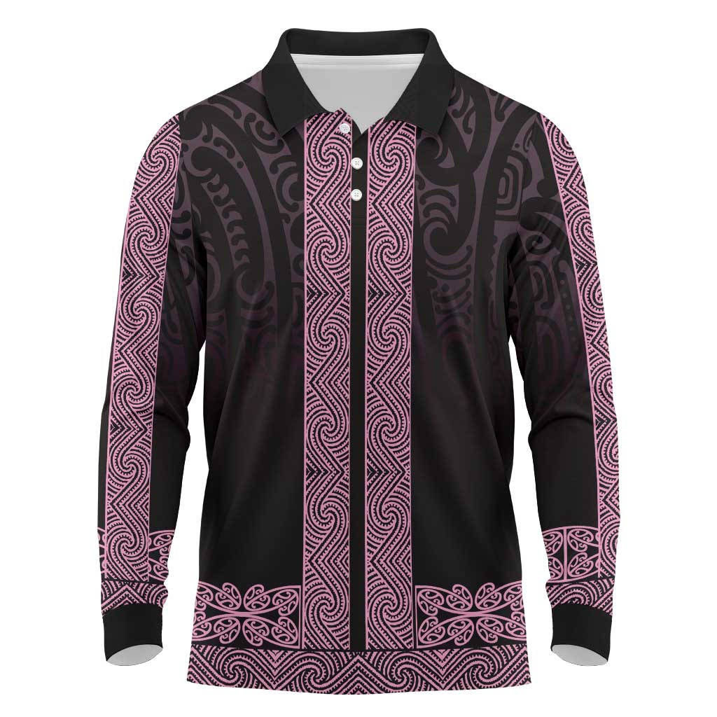 New Zealand Maori Kowhaiwhai Long Sleeve Polo Shirt Mawhero Maui and Mangopare