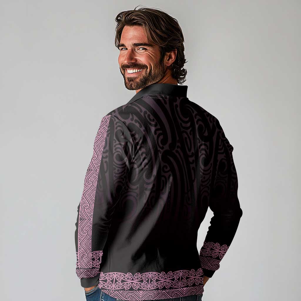 New Zealand Maori Kowhaiwhai Long Sleeve Polo Shirt Mawhero Maui and Mangopare