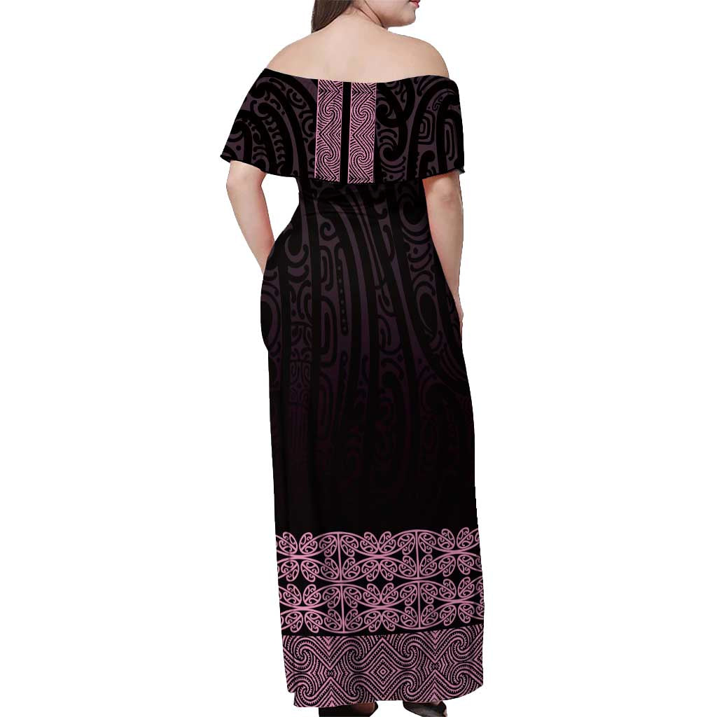 New Zealand Maori Kowhaiwhai Off Shoulder Maxi Dress Mawhero Maui and Mangopare