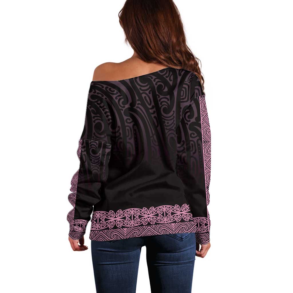 New Zealand Maori Kowhaiwhai Off Shoulder Sweater Mawhero Maui and Mangopare