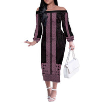 New Zealand Maori Kowhaiwhai Off The Shoulder Long Sleeve Dress Mawhero Maui and Mangopare