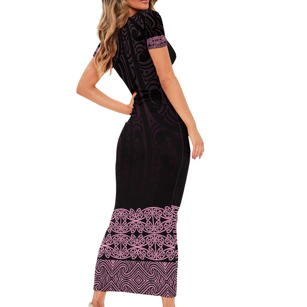 New Zealand Maori Kowhaiwhai Short Sleeve Bodycon Dress Mawhero Maui and Mangopare