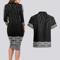 New Zealand Maori Kowhaiwhai Couples Matching Long Sleeve Bodycon Dress and Hawaiian Shirt Pango Maui and Mangopare