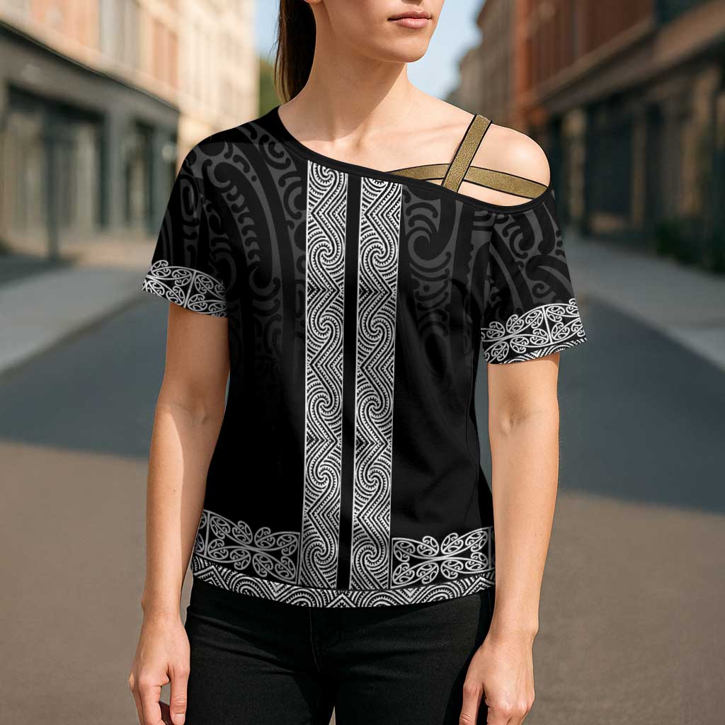 New Zealand Maori Kowhaiwhai Cross Shoulder Shirt Pango Maui and Mangopare - Polynesian Pride