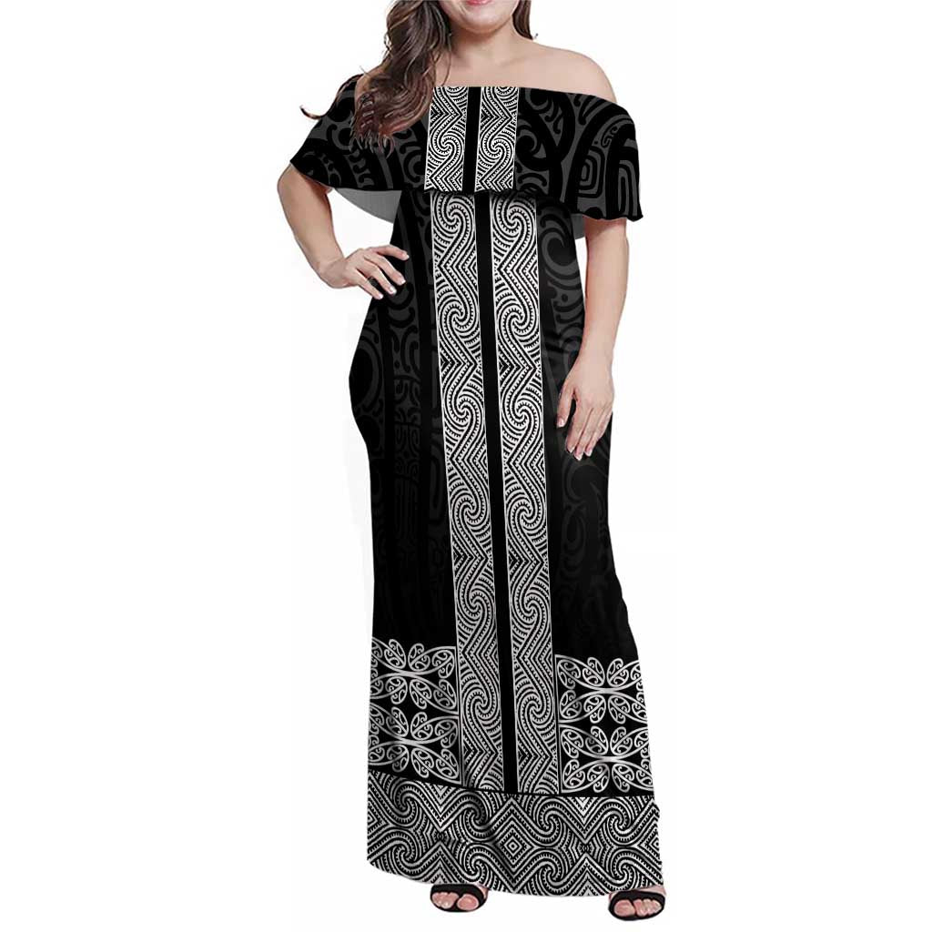 New Zealand Maori Kowhaiwhai Family Matching Off Shoulder Maxi Dress and Hawaiian Shirt Pango Maui and Mangopare