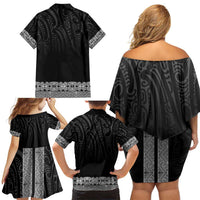 New Zealand Maori Kowhaiwhai Family Matching Off Shoulder Short Dress and Hawaiian Shirt Pango Maui and Mangopare