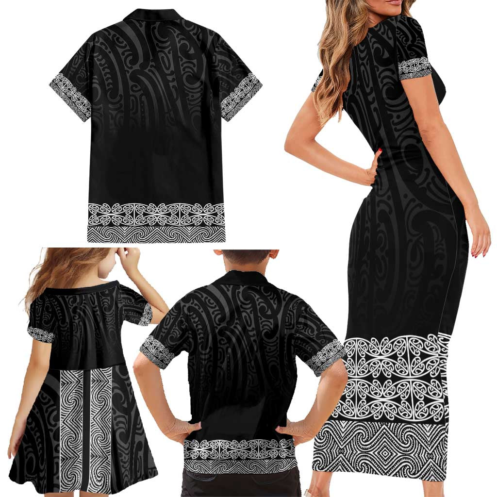 New Zealand Maori Kowhaiwhai Family Matching Short Sleeve Bodycon Dress and Hawaiian Shirt Pango Maui and Mangopare