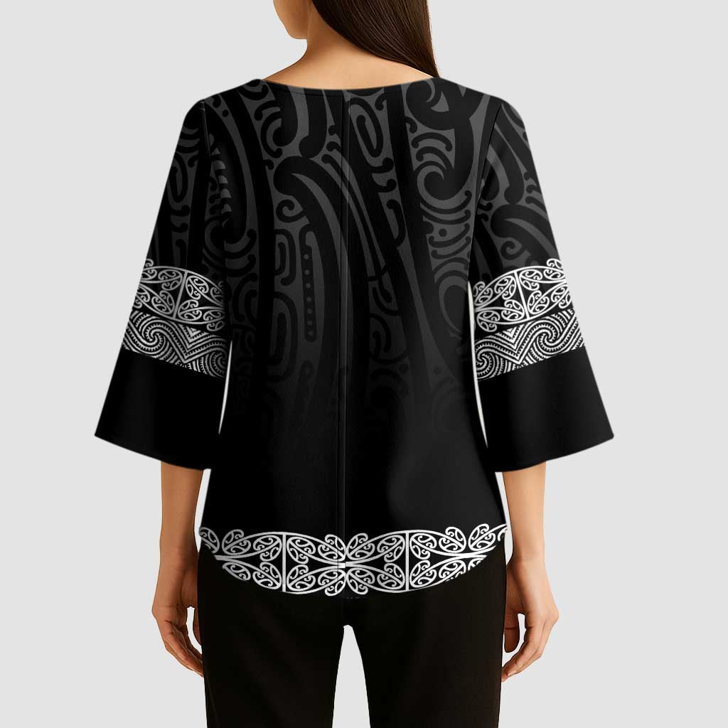 New Zealand Maori Kowhaiwhai Kimono Sleeve Blouse Pango Maui and Mangopare - Polynesian Pride