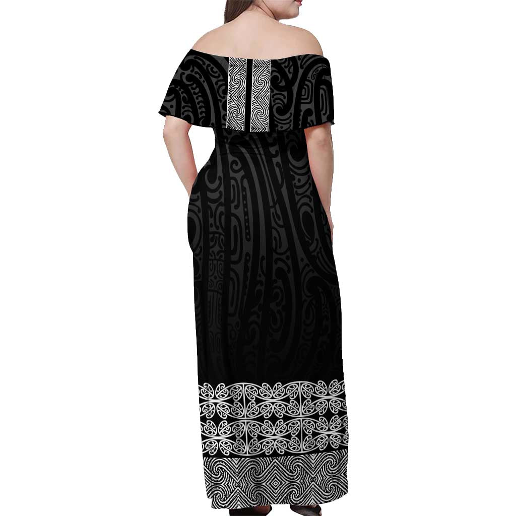 New Zealand Maori Kowhaiwhai Off Shoulder Maxi Dress Pango Maui and Mangopare