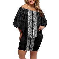 New Zealand Maori Kowhaiwhai Off Shoulder Short Dress Pango Maui and Mangopare