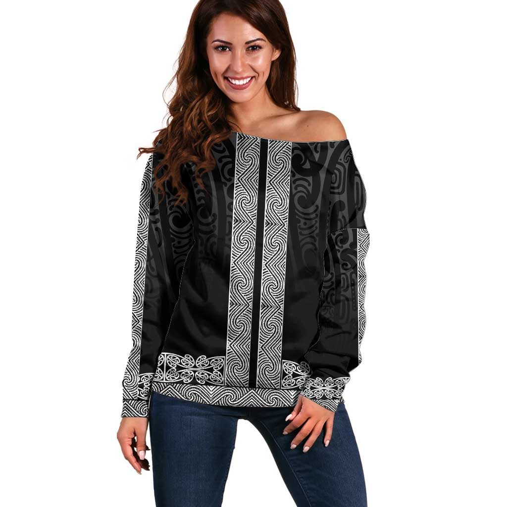 New Zealand Maori Kowhaiwhai Off Shoulder Sweater Pango Maui and Mangopare