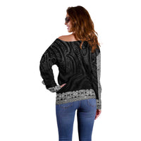 New Zealand Maori Kowhaiwhai Off Shoulder Sweater Pango Maui and Mangopare