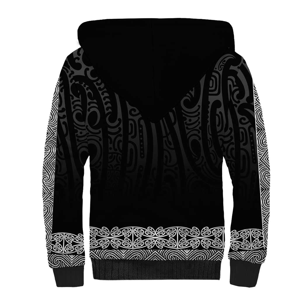 New Zealand Maori Kowhaiwhai Sherpa Hoodie Pango Maui and Mangopare