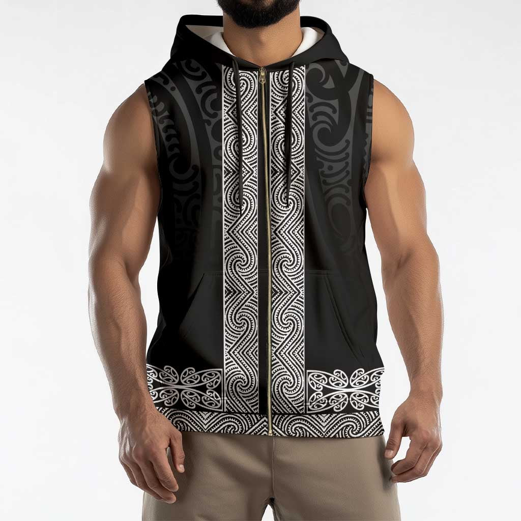 New Zealand Maori Kowhaiwhai Sleeveless Zip Hoodie Pango Maui and Mangopare - Polynesian Pride