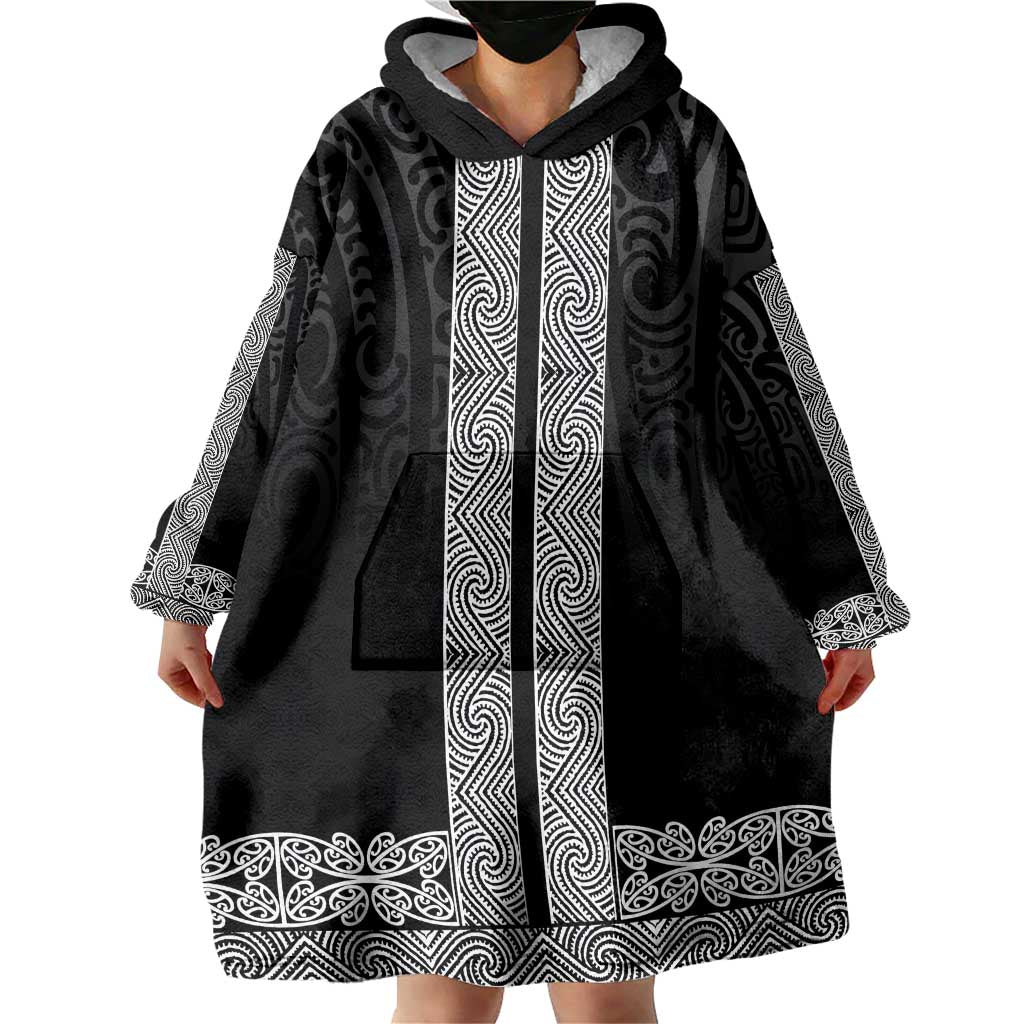 New Zealand Maori Kowhaiwhai Wearable Blanket Hoodie Pango Maui and Mangopare