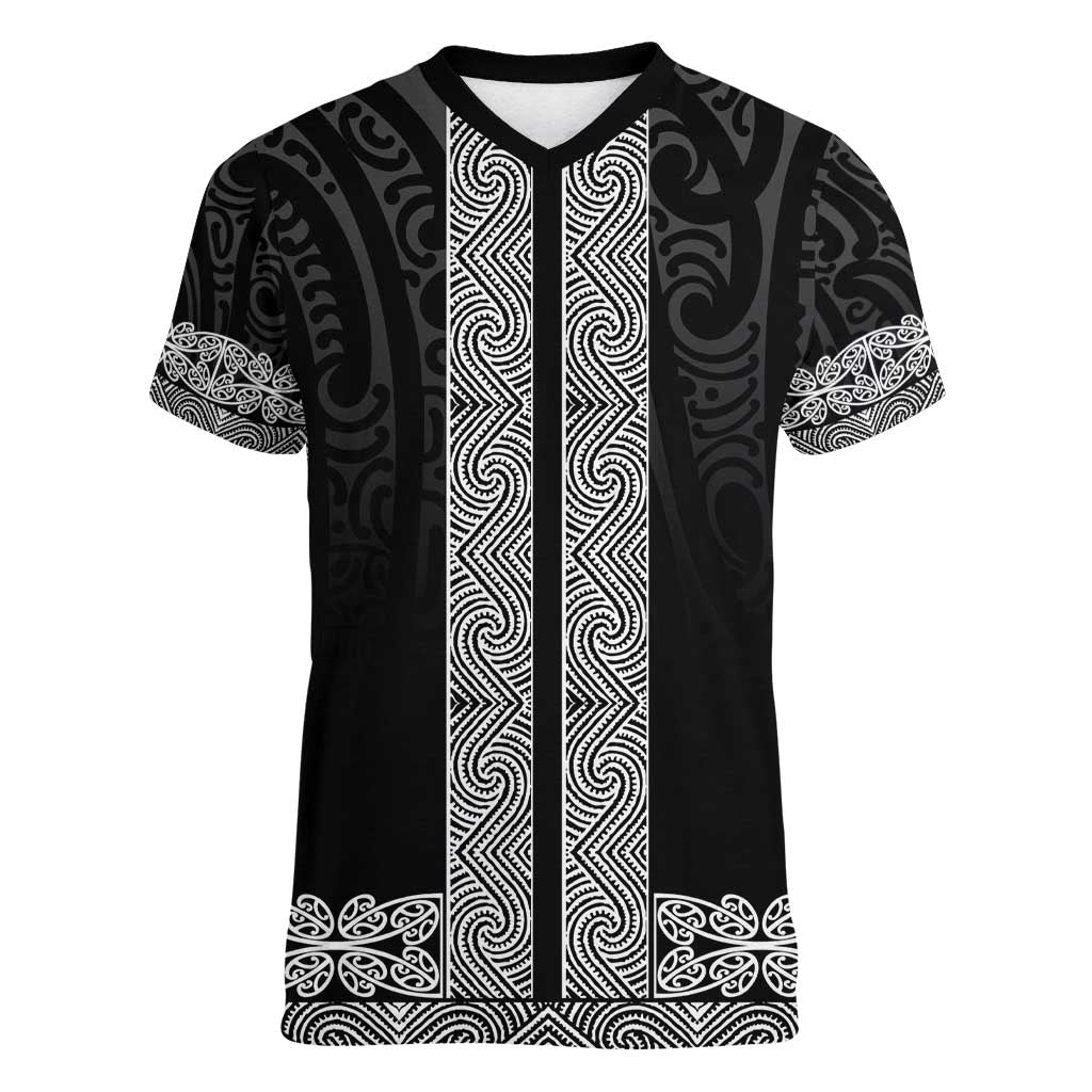 New Zealand Maori Kowhaiwhai Women V-Neck T-Shirt Pango Maui and Mangopare