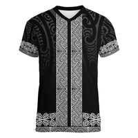 New Zealand Maori Kowhaiwhai Women V-Neck T-Shirt Pango Maui and Mangopare