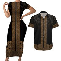New Zealand Maori Kowhaiwhai Couples Matching Short Sleeve Bodycon Dress and Hawaiian Shirt Parauri Maui and Mangopare