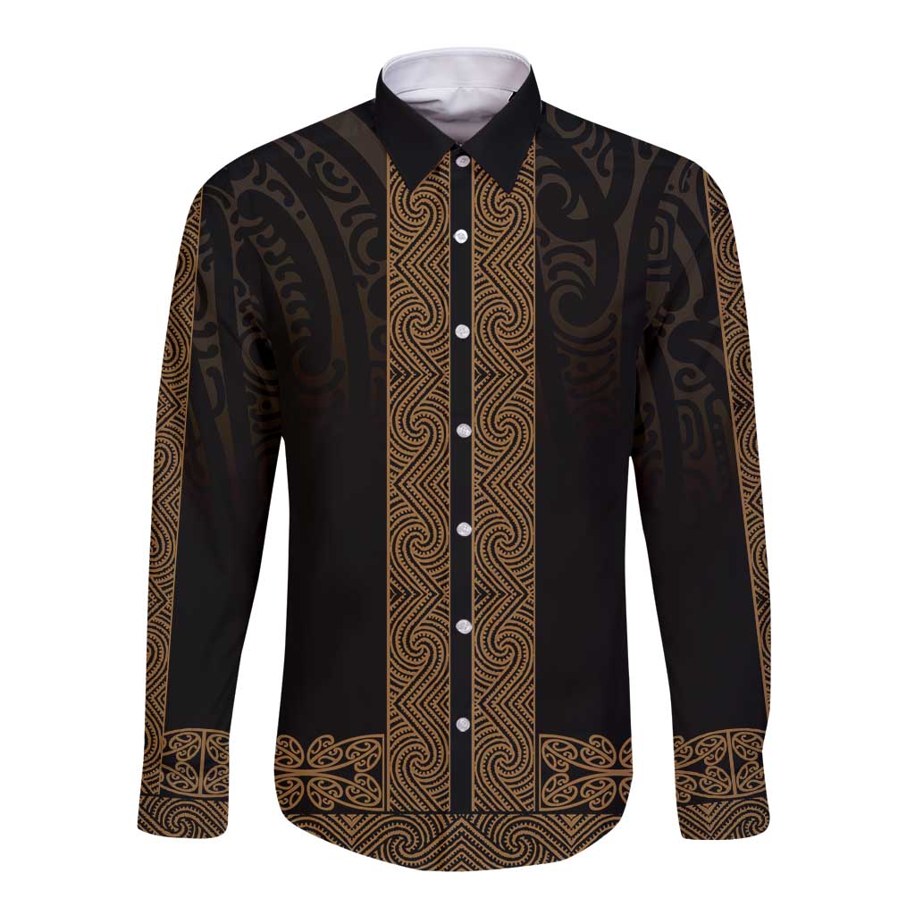 New Zealand Maori Kowhaiwhai Long Sleeve Button Shirt Parauri Maui and Mangopare