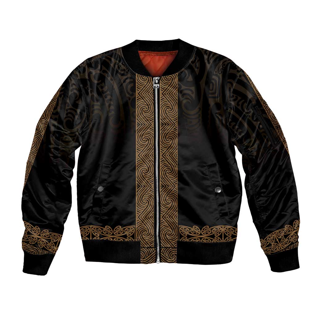 New Zealand Maori Kowhaiwhai Sleeve Zip Bomber Jacket Parauri Maui and Mangopare