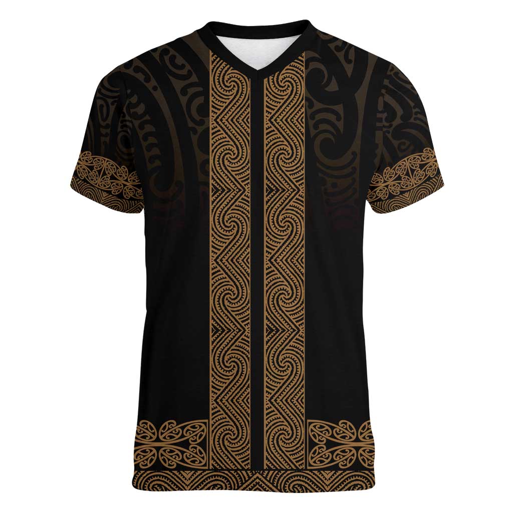 New Zealand Maori Kowhaiwhai Women V-Neck T-Shirt Parauri Maui and Mangopare