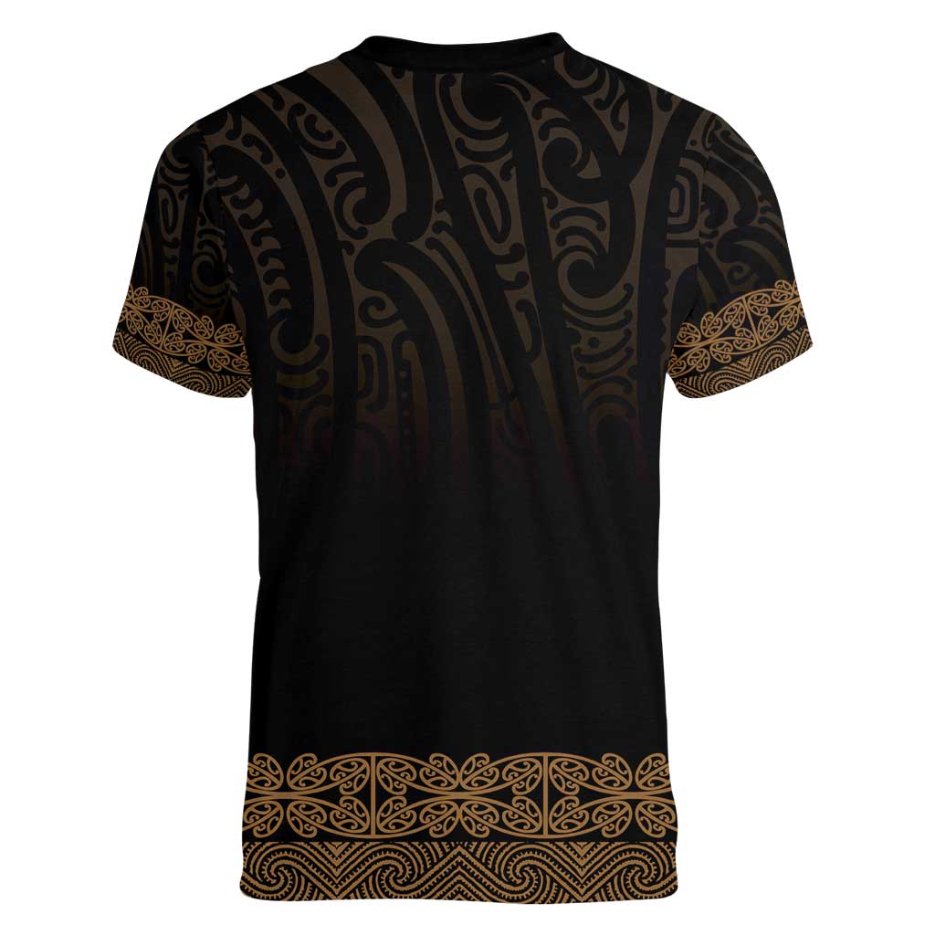 New Zealand Maori Kowhaiwhai Women V-Neck T-Shirt Parauri Maui and Mangopare