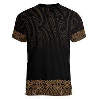 New Zealand Maori Kowhaiwhai Women V-Neck T-Shirt Parauri Maui and Mangopare