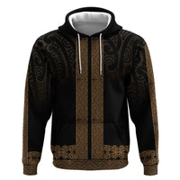 New Zealand Maori Kowhaiwhai Zip Hoodie Parauri Maui and Mangopare