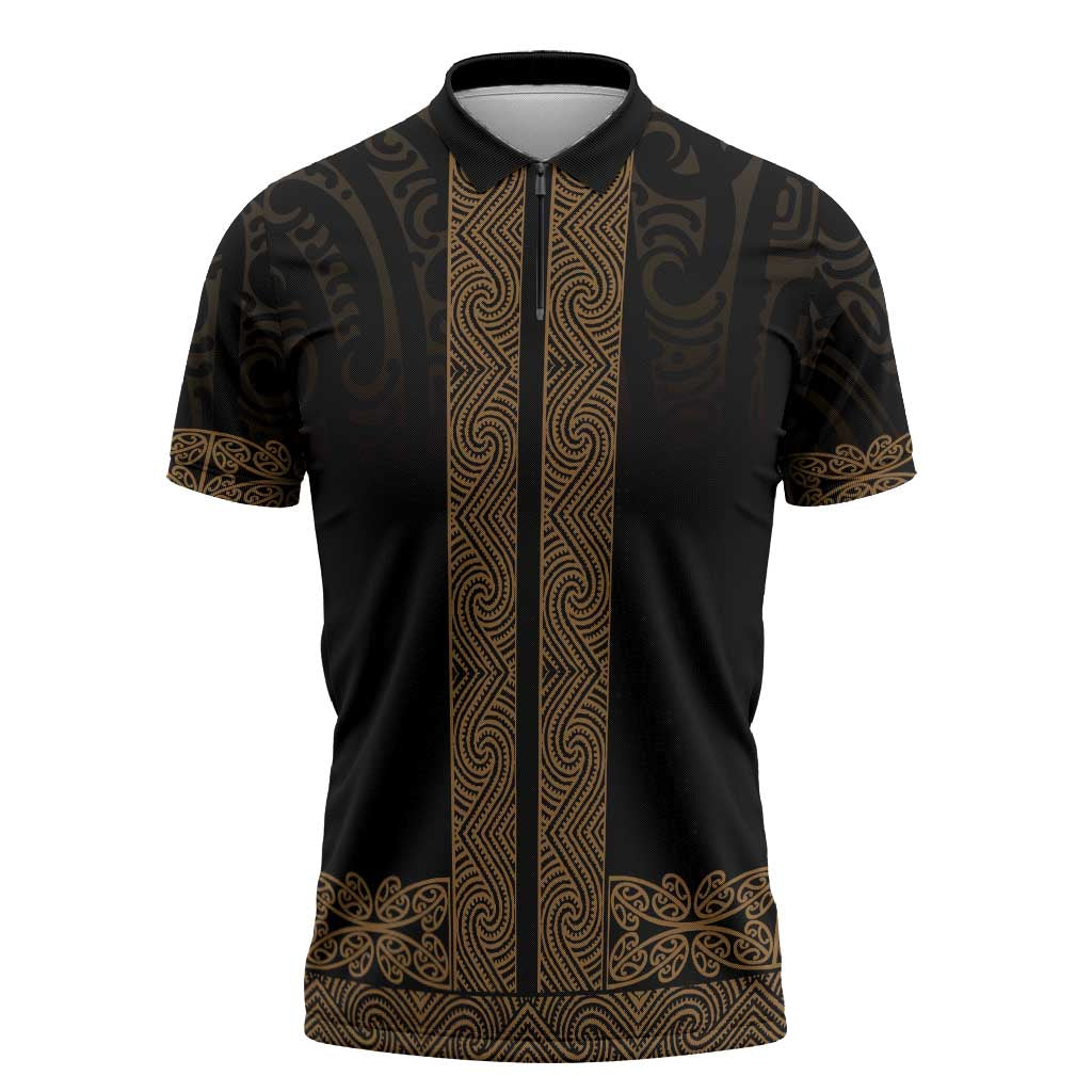 New Zealand Maori Kowhaiwhai Zipper Polo Shirt Parauri Maui and Mangopare - Polynesian Pride