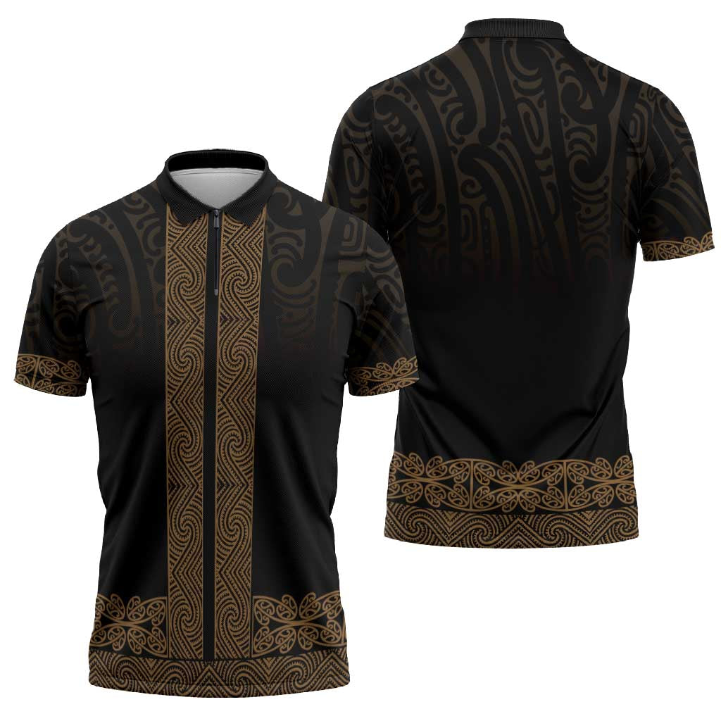 New Zealand Maori Kowhaiwhai Zipper Polo Shirt Parauri Maui and Mangopare - Polynesian Pride