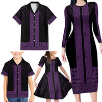 New Zealand Maori Kowhaiwhai Family Matching Long Sleeve Bodycon Dress and Hawaiian Shirt Waiporoporo Maui and Mangopare