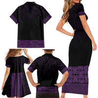 New Zealand Maori Kowhaiwhai Family Matching Short Sleeve Bodycon Dress and Hawaiian Shirt Waiporoporo Maui and Mangopare