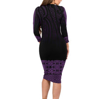 New Zealand Maori Kowhaiwhai Long Sleeve Bodycon Dress Waiporoporo Maui and Mangopare