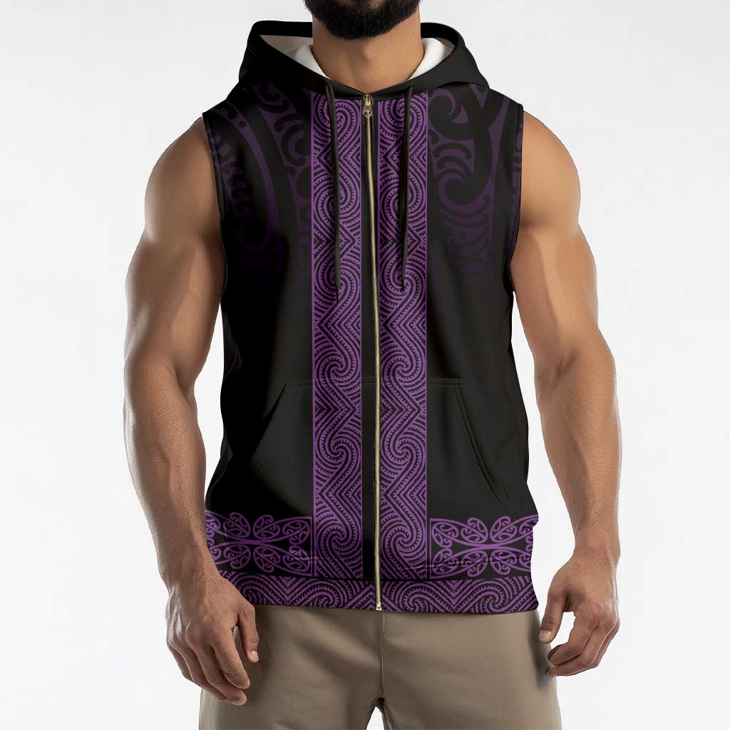 New Zealand Maori Kowhaiwhai Sleeveless Zip Hoodie Waiporoporo Maui and Mangopare - Polynesian Pride