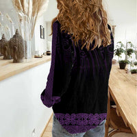 New Zealand Maori Kowhaiwhai Women Casual Shirt Waiporoporo Maui and Mangopare