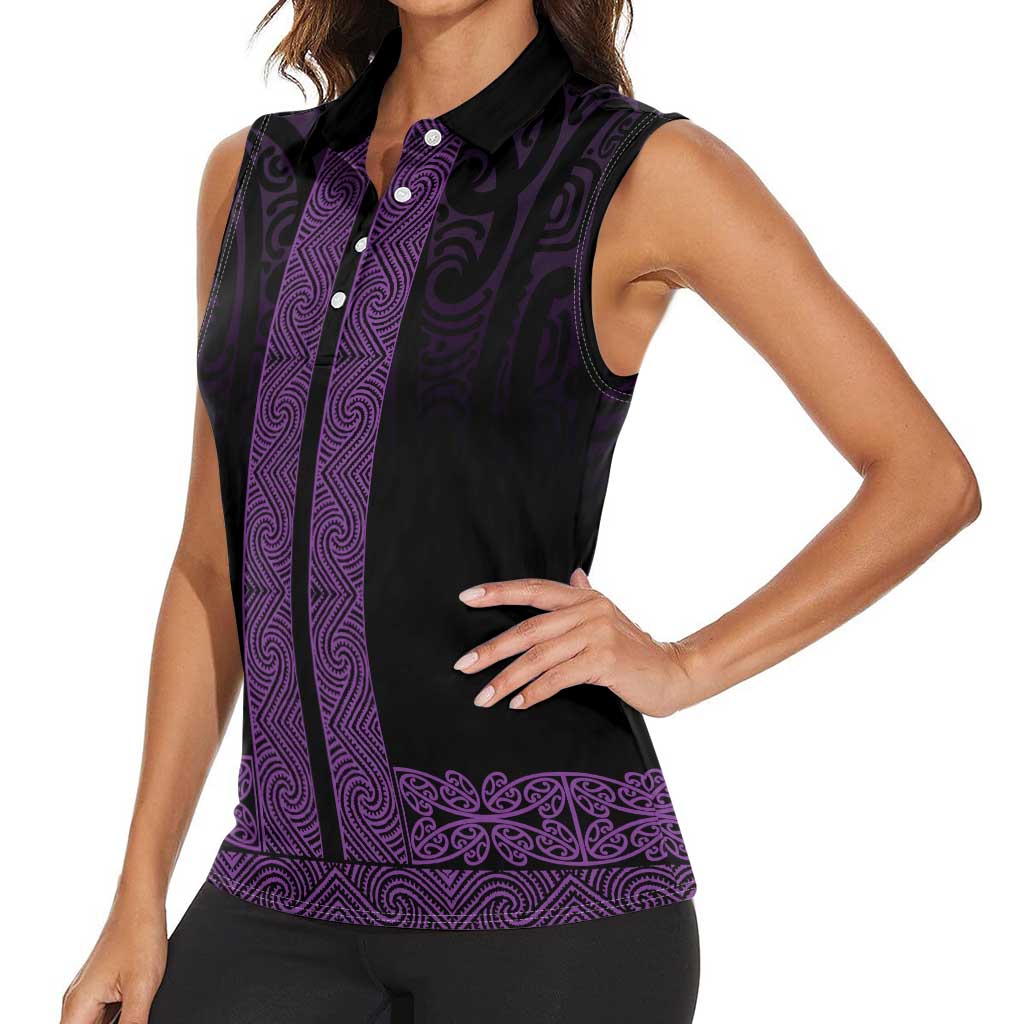 New Zealand Maori Kowhaiwhai Women Sleeveless Polo Shirt Waiporoporo Maui and Mangopare
