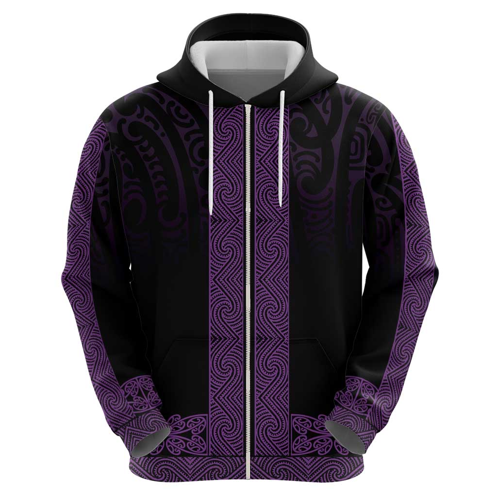 New Zealand Maori Kowhaiwhai Zip Hoodie Waiporoporo Maui and Mangopare
