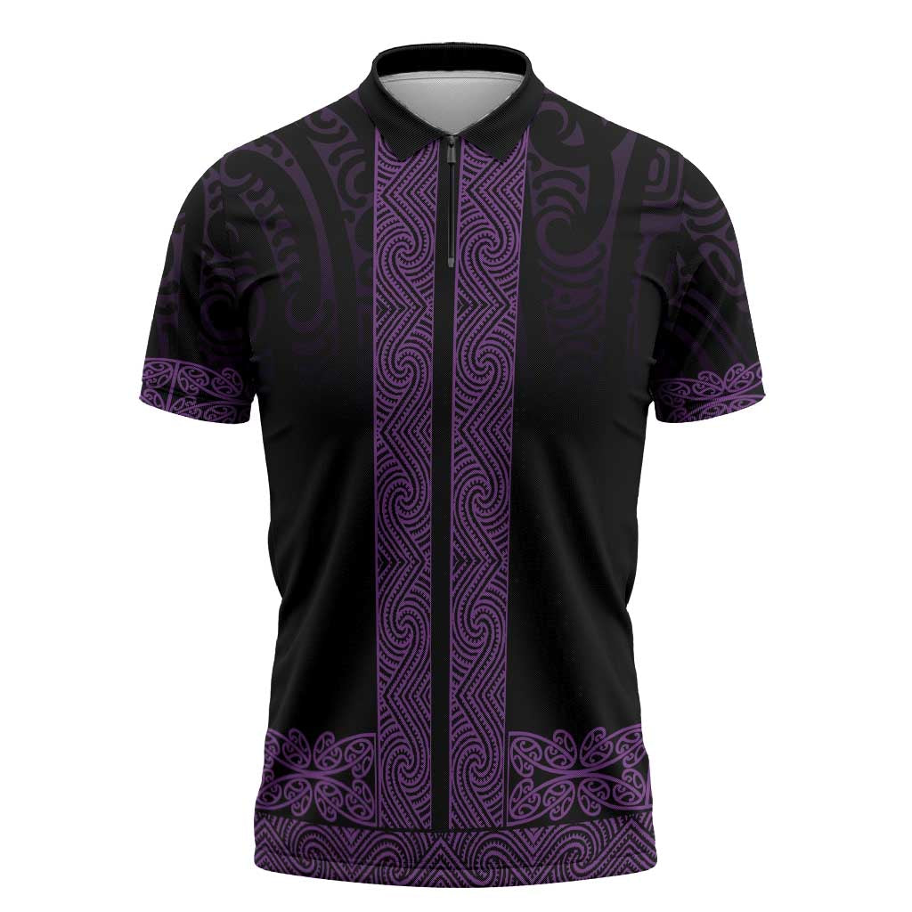 New Zealand Maori Kowhaiwhai Zipper Polo Shirt Waiporoporo Maui and Mangopare - Polynesian Pride