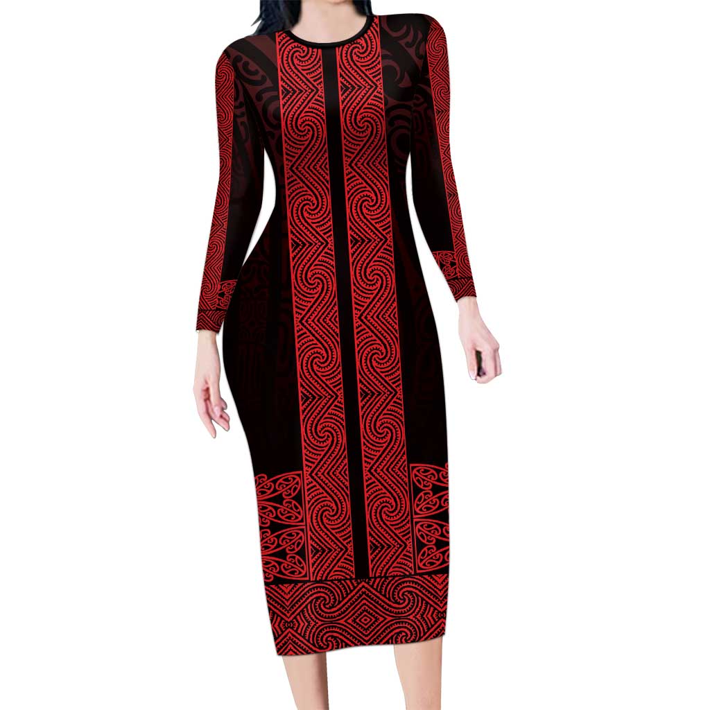 New Zealand Maori Kowhaiwhai Family Matching Long Sleeve Bodycon Dress and Hawaiian Shirt Whero Maui and Mangopare