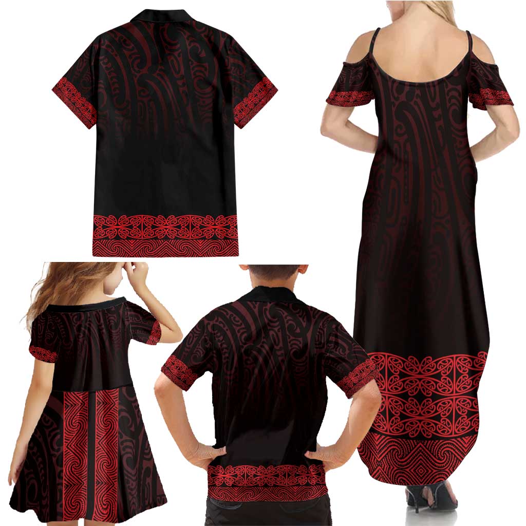 New Zealand Maori Kowhaiwhai Family Matching Summer Maxi Dress and Hawaiian Shirt Whero Maui and Mangopare
