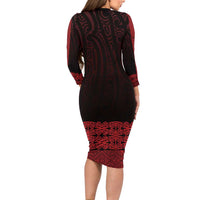 New Zealand Maori Kowhaiwhai Long Sleeve Bodycon Dress Whero Maui and Mangopare