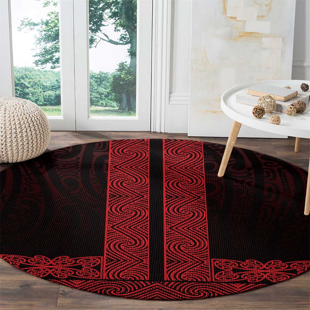 New Zealand Maori Kowhaiwhai Round Carpet Whero Maui and Mangopare
