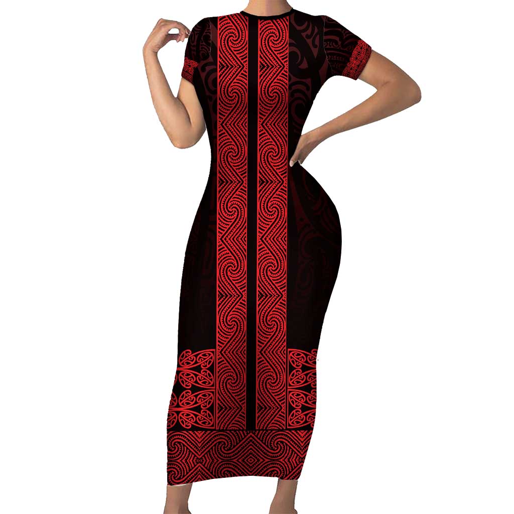 New Zealand Maori Kowhaiwhai Short Sleeve Bodycon Dress Whero Maui and Mangopare