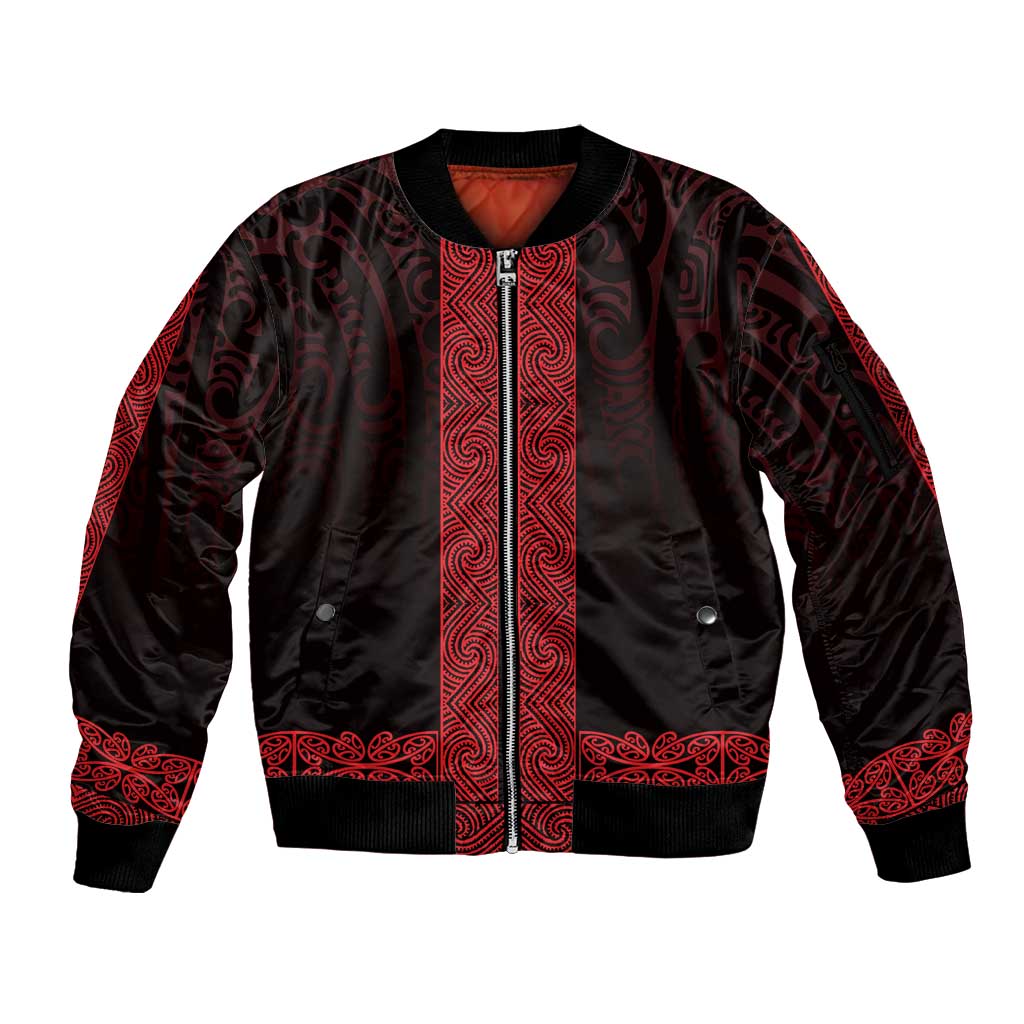 New Zealand Maori Kowhaiwhai Sleeve Zip Bomber Jacket Whero Maui and Mangopare