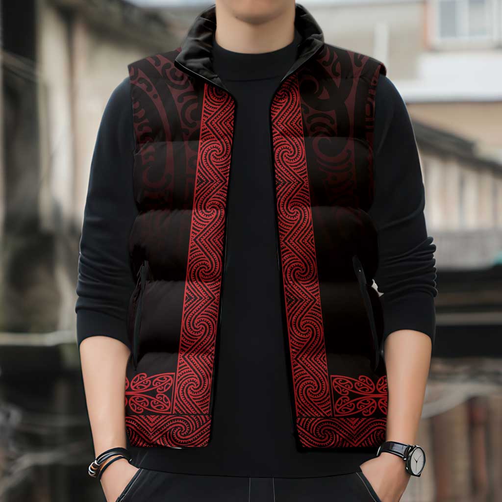 New Zealand Maori Kowhaiwhai Sleeveless Puffer Jacket Whero Maui and Mangopare - Polynesian Pride