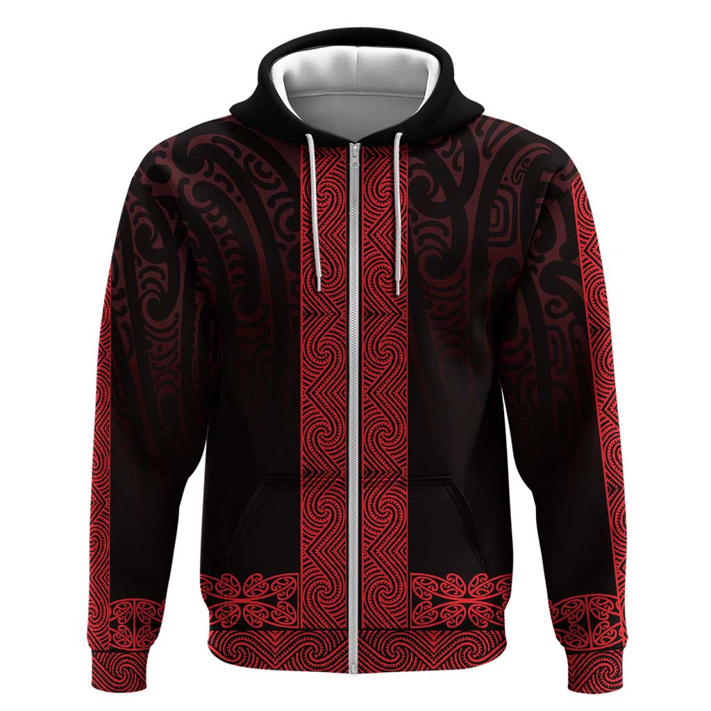 New Zealand Maori Kowhaiwhai Zip Hoodie Whero Maui and Mangopare
